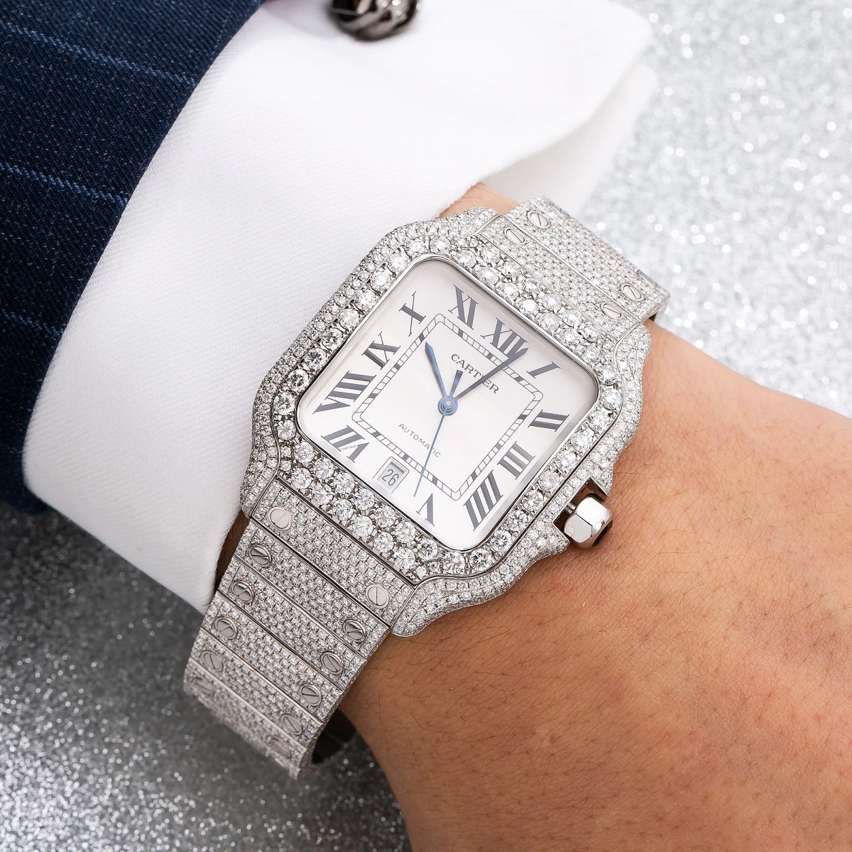 Men's Diamond Watch Cartier Santos De Cartier 40mm White Dial 2 Men's Diamond Watch Cartier Santos De Cartier 40mm White Dial - Image 2