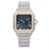 Iced-Out Cartier Santos De Cartier Watch For Men 17.95 CT 18K Gold Stainless Steel 40mm Dark Blue Dial