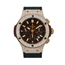 Men's Diamond Watch Hublot Big Bang 18K Gold 41mm Brown Dial