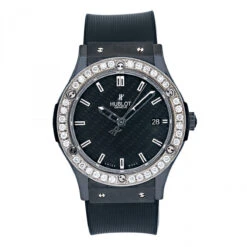Men's Diamond Watch Hublot Classic Fusion 45mm Black Dial W01045