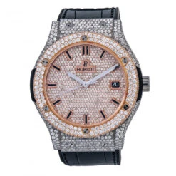 Men's Diamond Watch Hublot Classic Fusion 18K Gold 45mm Rose Gold Tone Dial