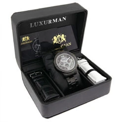 Men's Diamond Luxurman Black Diamond Watch 2ct Liberty -Urban Jewels Shop mens diamond watches luxurman black diamond watch 2ct liberty box