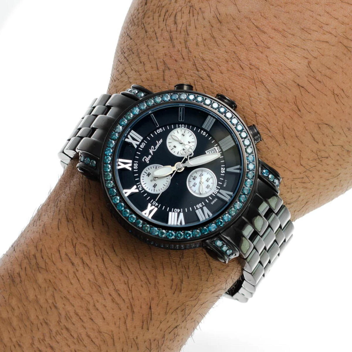 Men's Joe Rodeo Blue Diamond Watch 5.50ct Classic 7 Men's Joe Rodeo Blue Diamond Watch 5.50ct Classic - Image 7