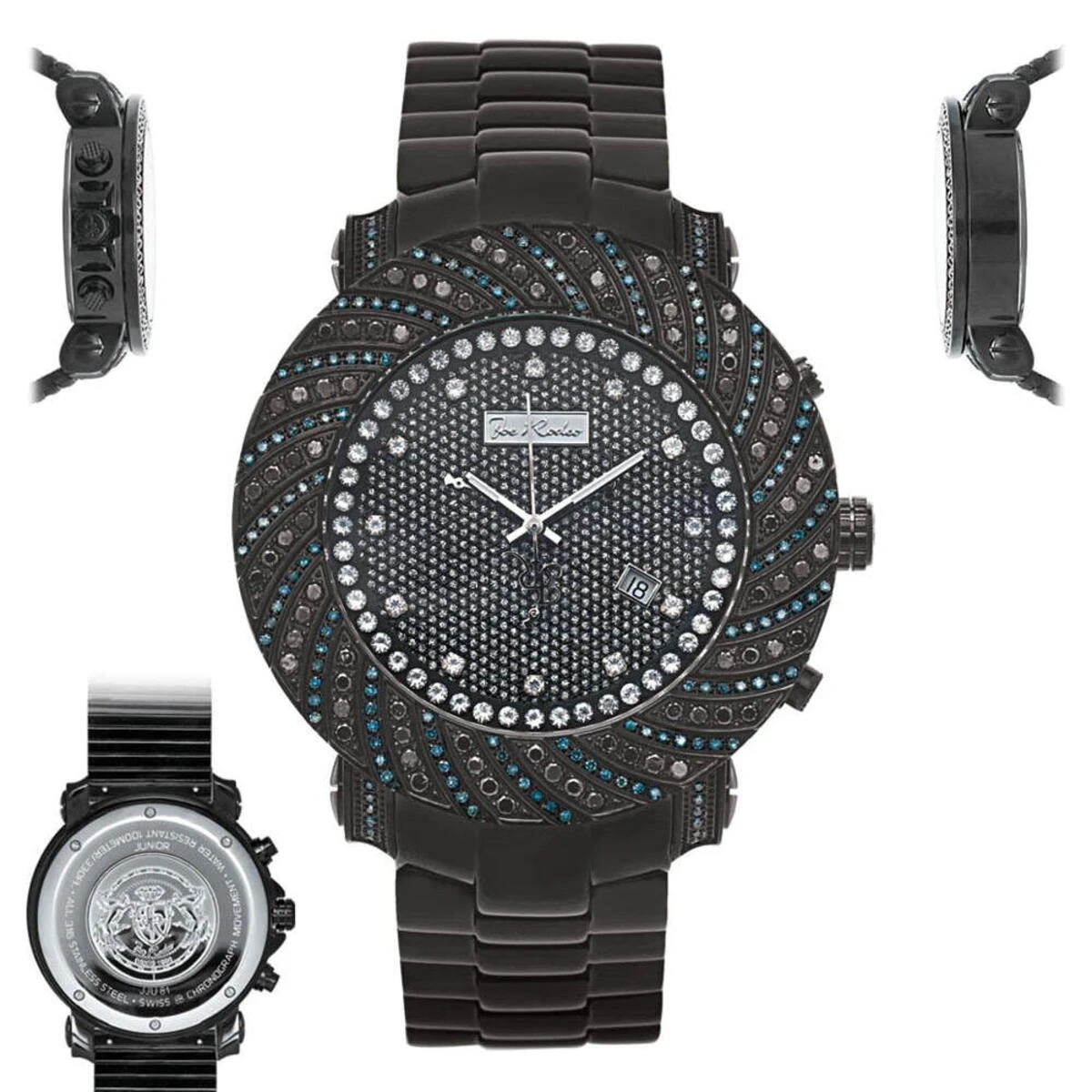 Men's Joe Rodeo Blue Black Diamond Watch 4.25ct 6 Men's Joe Rodeo Blue Black Diamond Watch 4.25ct - Image 6