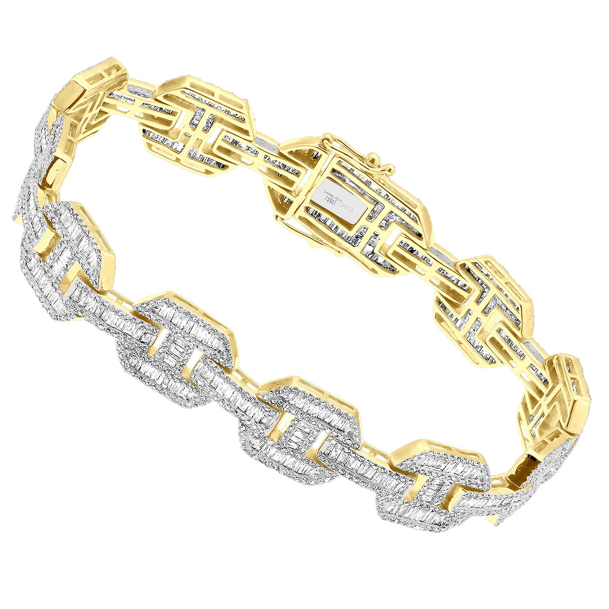 Mens Mariner Link Diamond Bracelet 10K Yellow Gold Round Baguette Diamonds 8ct 1 Mens Mariner Link Diamond Bracelet 10K Yellow Gold Round Baguette Diamonds 8ct