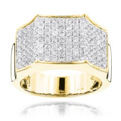 Unique Men's Diamond Ring 14K Yellow Gold 2.07ct