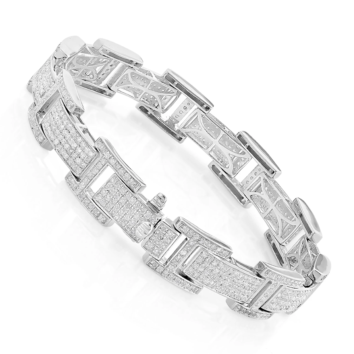 Men's Sterling Silver Diamond Bracelet 3.96ct 2 Men's Sterling Silver Diamond Bracelet 3.96ct - Image 2