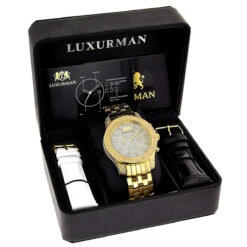 Men's Yellow Gold Tone Watch With Diamonds 0.50ct Luxurman -Urban Jewels Shop mens yellow gold tone watch with diamonds 050ct luxurman 4