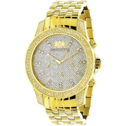 Men's Yellow Gold Tone Watch With Diamonds 0.50ct Luxurman