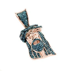 Mini Diamond Jesus Head Pendant 10K Yellow Gold 1/2 Carat Blue Diamonds -Urban Jewels Shop mini diamond jesus head pendant solid 10k gold 1 2 carat blue diamonds rose