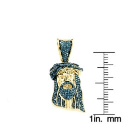 Mini Diamond Jesus Head Pendant 10K Yellow Gold 1/2 Carat Blue Diamonds -Urban Jewels Shop mini diamond jesus head pendant solid 10k gold 1 2 carat blue diamonds ruler yellow