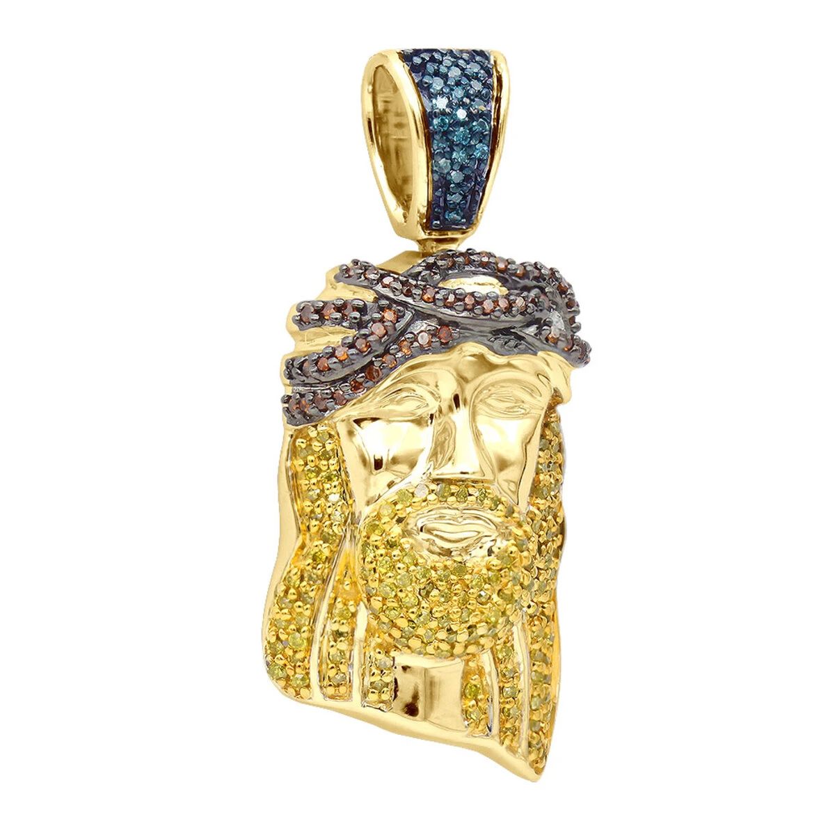 Unique Mini Jesus Pendant 10K White Gold 1/2 Ct Blue Red Yellow Diamonds 2 Unique Mini Jesus Pendant 10K White Gold 1/2 Ct Blue Red Yellow Diamonds - Image 2