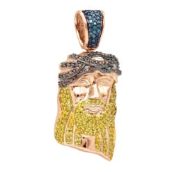 Unique Mini Jesus Pendant 10K White Gold 1/2 Ct Blue Red Yellow Diamonds 10 Unique Mini Jesus Pendant 10K White Gold 1/2 Ct Blue Red Yellow Diamonds -Urban Jewels Shop mini diamond jesus head pendant solid 10k gold 12 carat blue diamonds rose 1 20220415