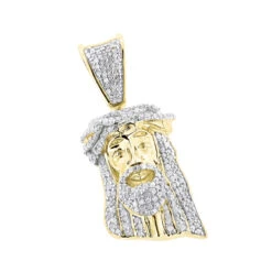 Mini Diamond Jesus Head Pendant 10K Yellow Gold 1/2 Carat