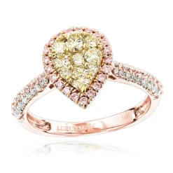 Natural White Pink Yellow Diamond Engagement Ring Pear Shape 0.9ct 14K White Gold -Urban Jewels Shop natural white pink yellow diamond engagement ring pear shape 09ct 14k gold ro