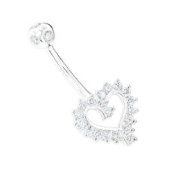 Solid 14K White Gold 0.6ct Diamond Heart Navel Ring