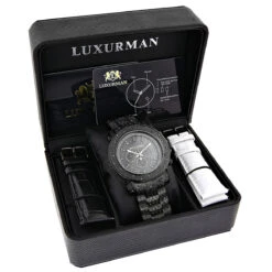 Luxurman Fully Paved Oversized Iced Out Black Diamond Black Dial Men's Watch 2ct -Urban Jewels Shop oversized iced out black diamond mens watch by luxurman 2ct fully paved box
