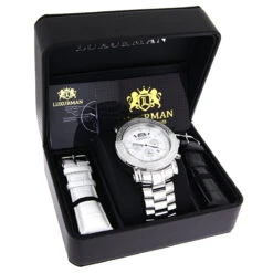 Oversized Men's Diamond Watch 0.25ct White Mop Luxurman Escalade Chronograph -Urban Jewels Shop oversized mens diamond watch 025ct white mop luxurman escalade chronograph 1 box