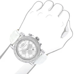 Oversized Men's Diamond Watch Leather Band W White Mop Luxurman Escalade -Urban Jewels Shop oversized mens diamond watch 025ct white mop luxurman escalade chronograph 2 bod