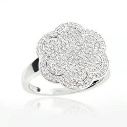 Pave Diamond Flower Ring 0.58ct 14K White Gold