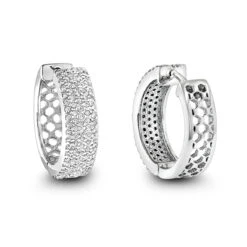Pave Diamond Hoop Earrings 1.20ct 14K White Gold