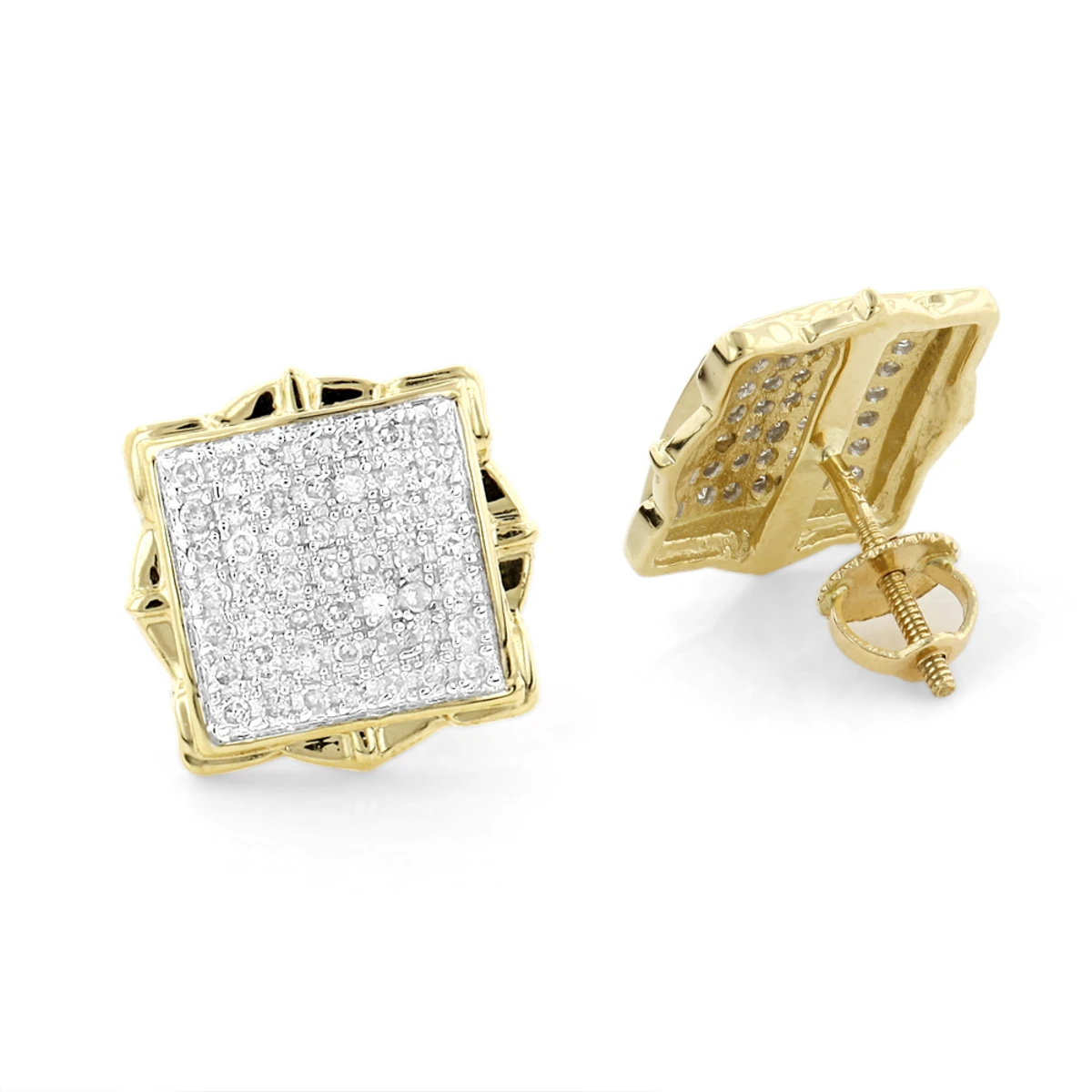 Pave Diamond Stud Earrings 1/2ct 14K Yellow Gold 2 Pave Diamond Stud Earrings 1/2ct 14K Yellow Gold - Image 2