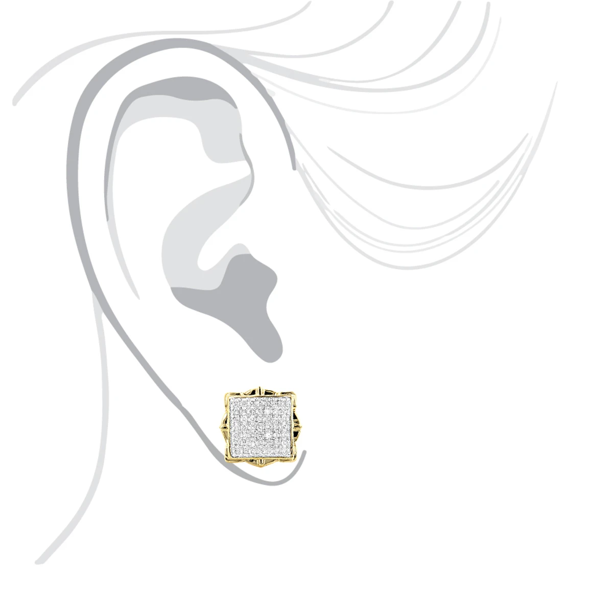Pave Diamond Stud Earrings 1/2ct 14K Yellow Gold 3 Pave Diamond Stud Earrings 1/2ct 14K Yellow Gold - Image 3