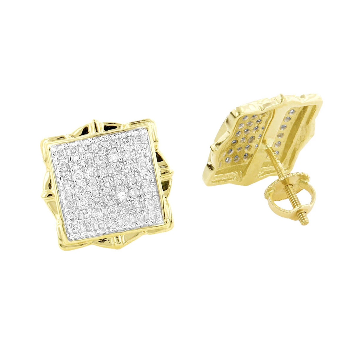Pave Diamond Stud Earrings 1/2ct 14K Yellow Gold 1 Pave Diamond Stud Earrings 1/2ct 14K Yellow Gold