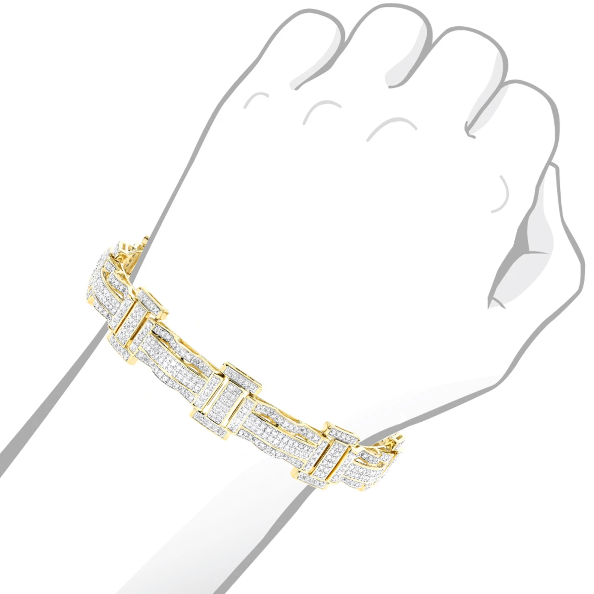 Pave Real Diamond Bracelet For Men 10K Yellow Gold 3.18ct 5 Pave Real Diamond Bracelet For Men 10K Yellow Gold 3.18ct - Image 5