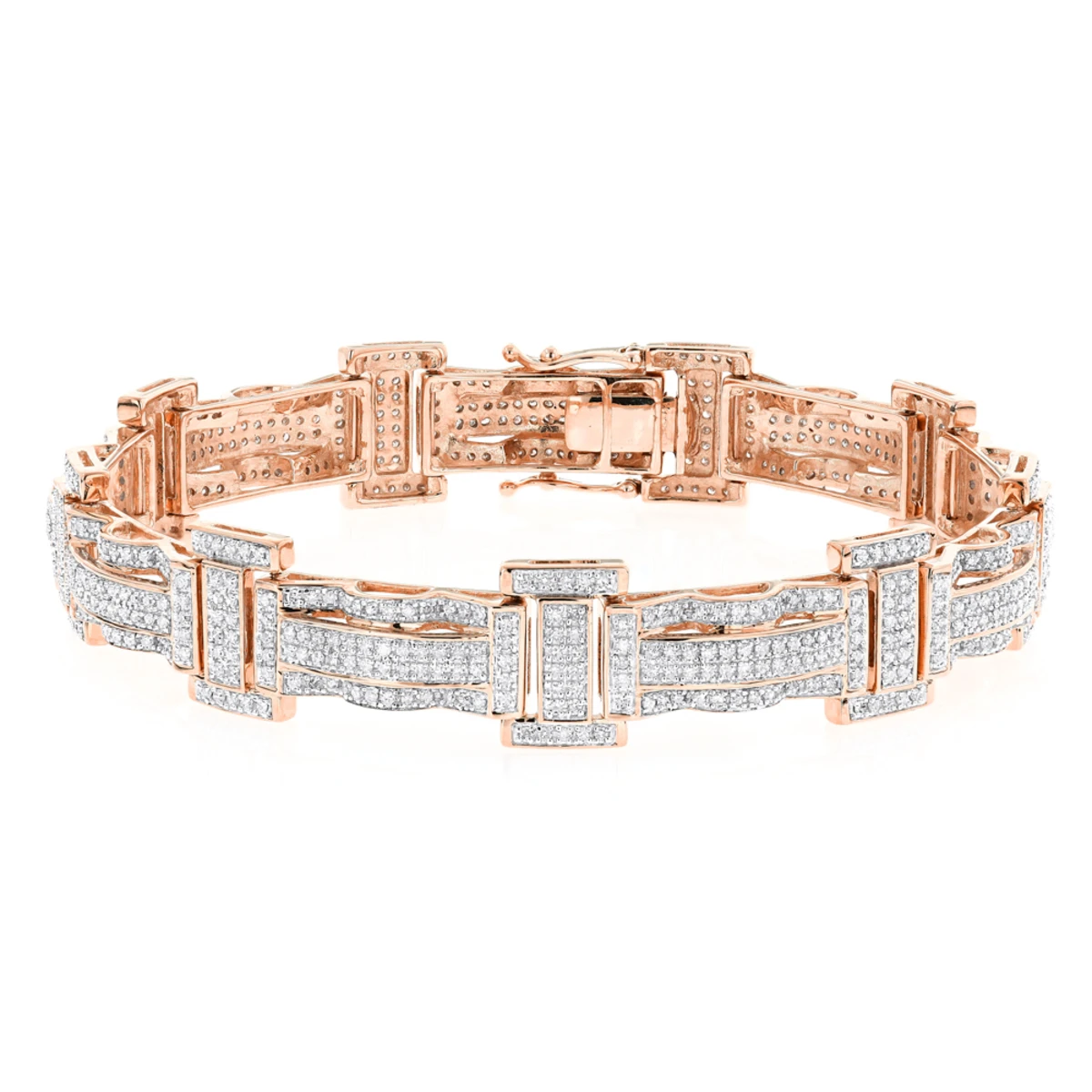 Pave Real Diamond Bracelet For Men 10K Yellow Gold 3.18ct 3 Pave Real Diamond Bracelet For Men 10K Yellow Gold 3.18ct - Image 3