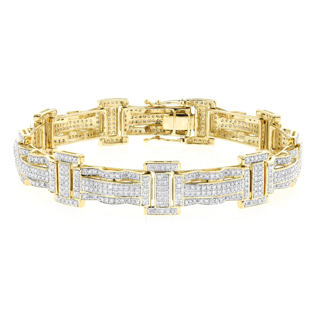 Pave Real Diamond Bracelet For Men 10K Yellow Gold 3.18ct 1 Pave Real Diamond Bracelet For Men 10K Yellow Gold 3.18ct