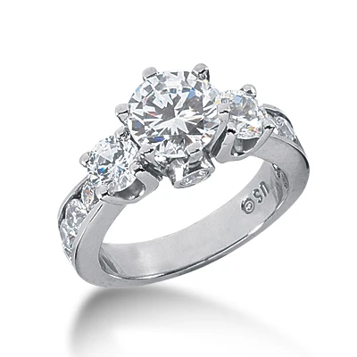 Platinum Diamond Three Stones Engagement Ring 3.04ct 1 Platinum Diamond Three Stones Engagement Ring 3.04ct