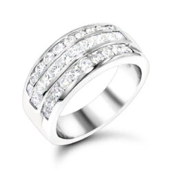 Platinum Ladies Diamond Ring 2 Carat Round & Princess Diamonds Band
