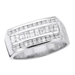 Platinum Men's Round & Baguette Diamonds Ring 1.24ct