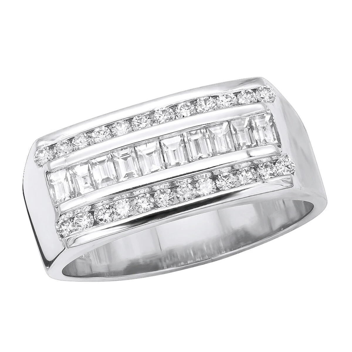 Platinum Men's Round & Baguette Diamonds Ring 1.24ct 1 Platinum Men's Round & Baguette Diamonds Ring 1.24ct