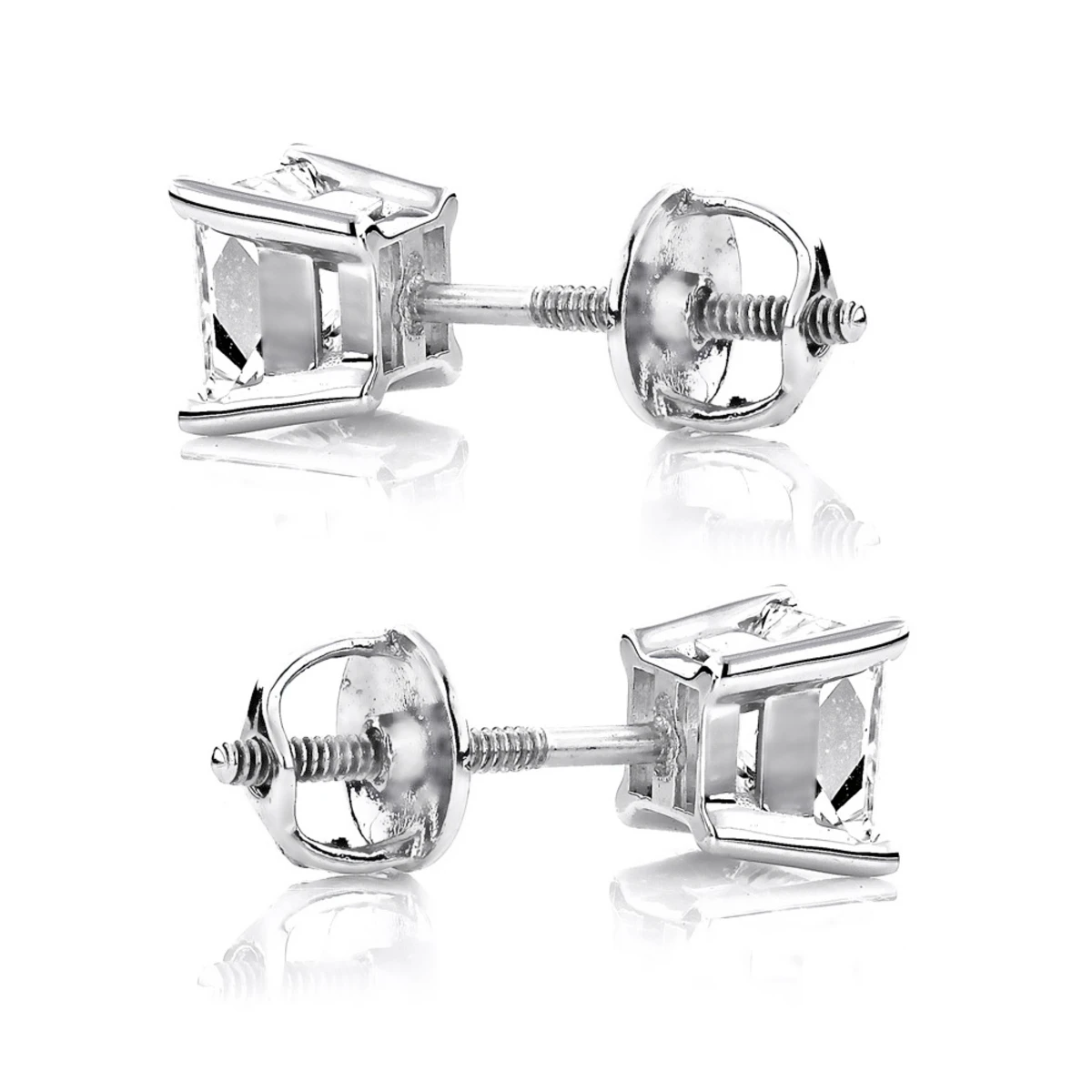 Princess Cut Diamond 18K White Gold Stud Earrings 0.25ct 4 Princess Cut Diamond 18K White Gold Stud Earrings 0.25ct - Image 4