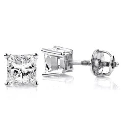 Princess Cut Diamond 18K White Gold Stud Earrings 0.25ct