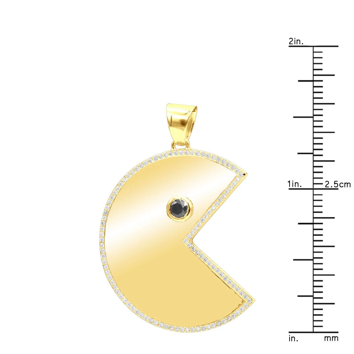 14K Yellow Gold Pacman 2 Carat White & Black Diamond Pendant For Men 8 14K Yellow Gold Pacman 2 Carat White & Black Diamond Pendant For Men - Image 8