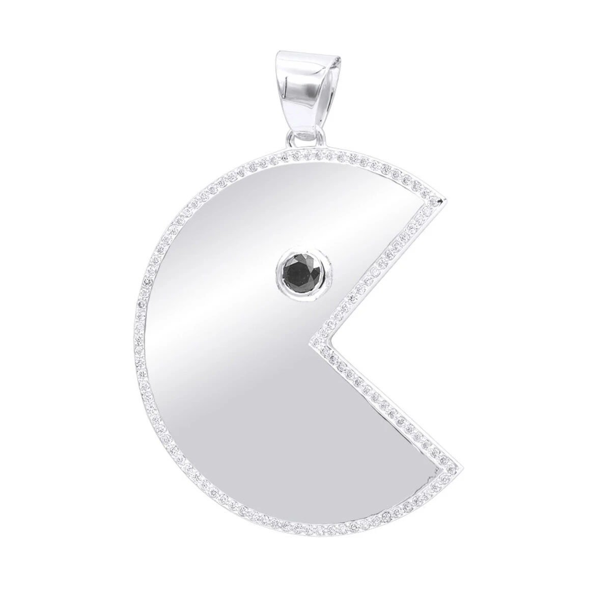 14K Yellow Gold Pacman 2 Carat White & Black Diamond Pendant For Men 2 14K Yellow Gold Pacman 2 Carat White & Black Diamond Pendant For Men - Image 2