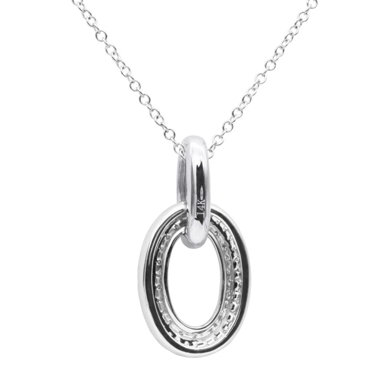 14K White Gold Pave Diamond Oval Pendant Necklace For Women 0.5 Carat 4 14K White Gold Pave Diamond Oval Pendant Necklace For Women 0.5 Carat - Image 4