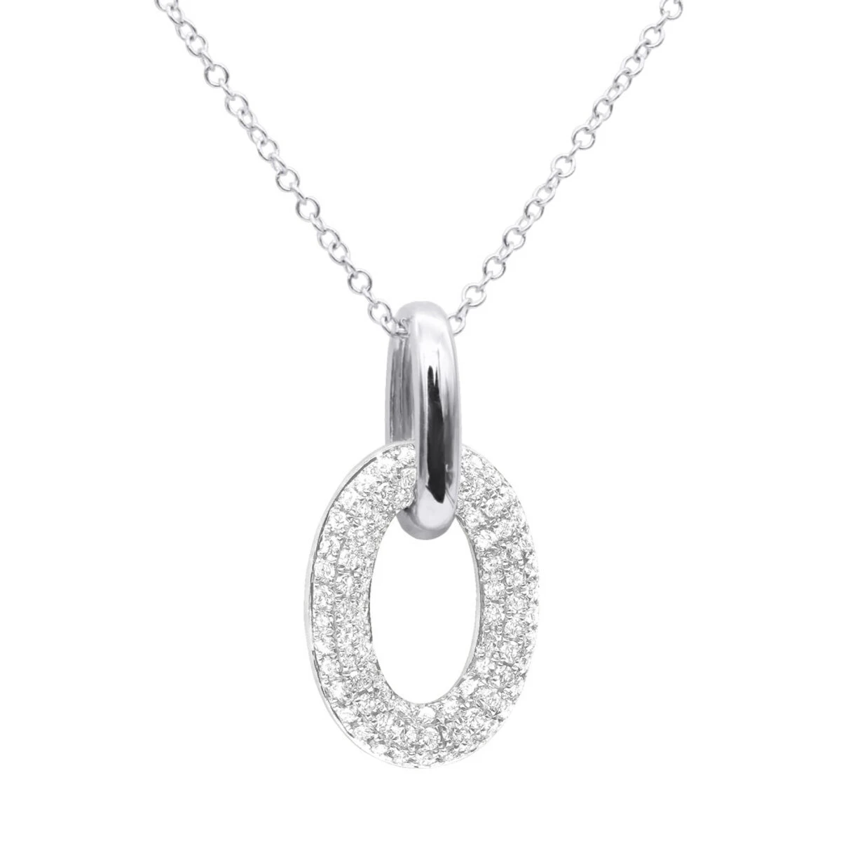 14K White Gold Pave Diamond Oval Pendant Necklace For Women 0.5 Carat 1 14K White Gold Pave Diamond Oval Pendant Necklace For Women 0.5 Carat