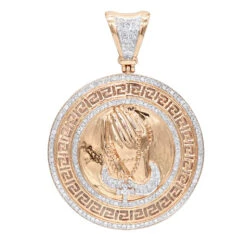 14K Yellow Gold Praying Hands With Rosary Diamond Pendant Medallion 1ct -Urban Jewels Shop real 14k gold praying hands with rosary diamond pendant medallion 1ct ro