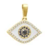 14K Yellow Gold White Black Diamond & Sapphire Evil Eye Pendant Enamel Charm