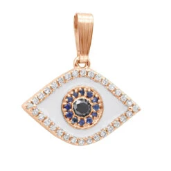 14K Yellow Gold White Black Diamond & Sapphire Evil Eye Pendant Enamel Charm -Urban Jewels Shop real 14k gold white black diamond sapphire evil eye pendant enamel charm 018020 ro