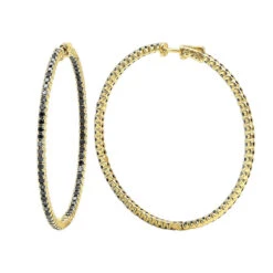 Urban Jewels Shop -Urban Jewels Shop real 3 carat black diamond 2 inch hoop earrings inside out design 14k gold 018012 ye