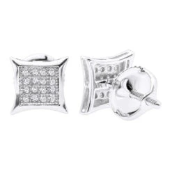 Real Diamond Earrings 10K White Gold Round Diamond Studs .1ct