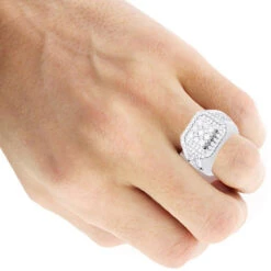 14K White Gold Hip Hop Square Men's Diamond Ring 3ct -Urban Jewels Shop real hip hop jewelry square mens diamond ring 3ct 14k gold bodwh