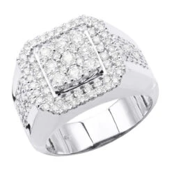 14K White Gold Hip Hop Square Men's Diamond Ring 3ct