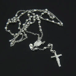 Rosary Beads 14K White Gold Small Rosary Bead Necklace