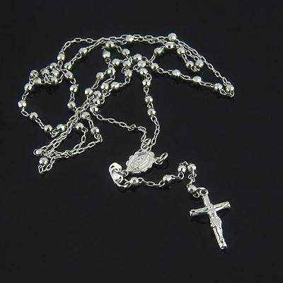 Rosary Beads 14K White Gold Small Rosary Bead Necklace 1 Rosary Beads 14K White Gold Small Rosary Bead Necklace